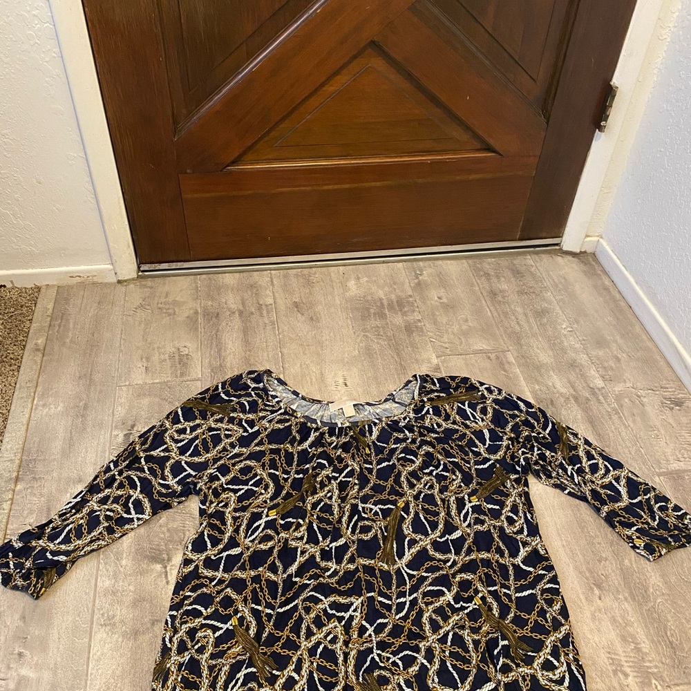 Michael Kors Navy and Gold Chain Print Blouse